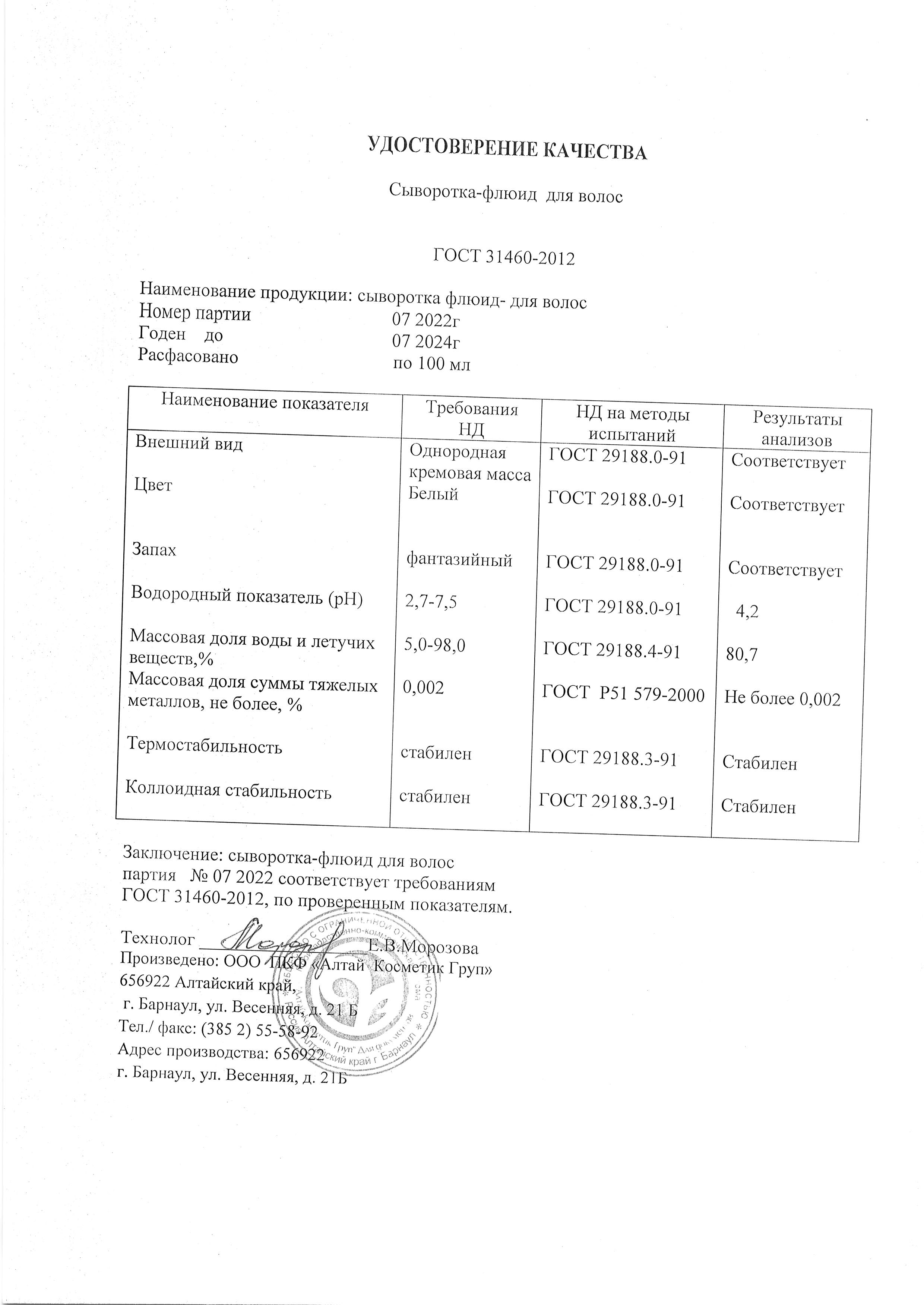 Паспорт №072022